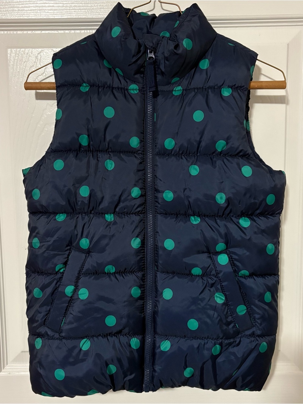Old Navy Puffer Vest with Teal Polka Dots